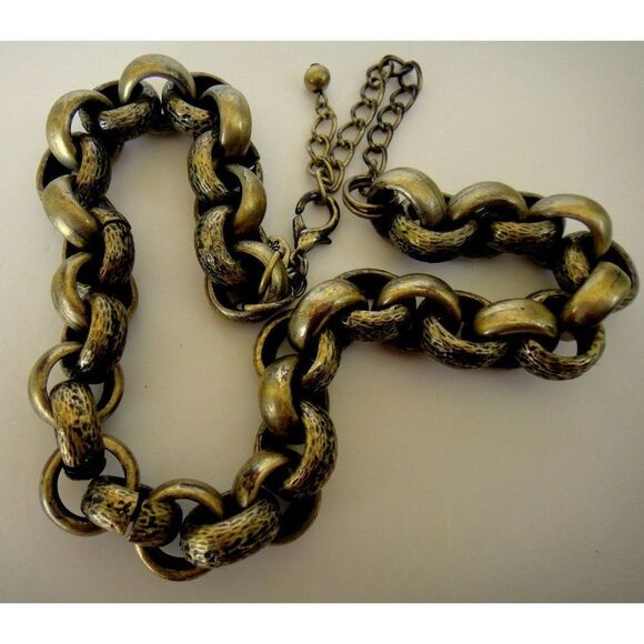 Chico's Large Chain Link Necklace Brushed Gold Tone Logo Tag 21" Smooth & Etched - Picture 5 of 5
